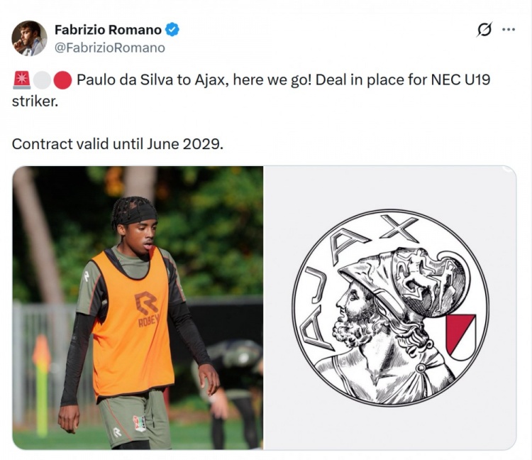 九游娱乐入口-Here we go！罗马诺：奈梅亨18岁前锋达席尔瓦将加盟阿贾克斯